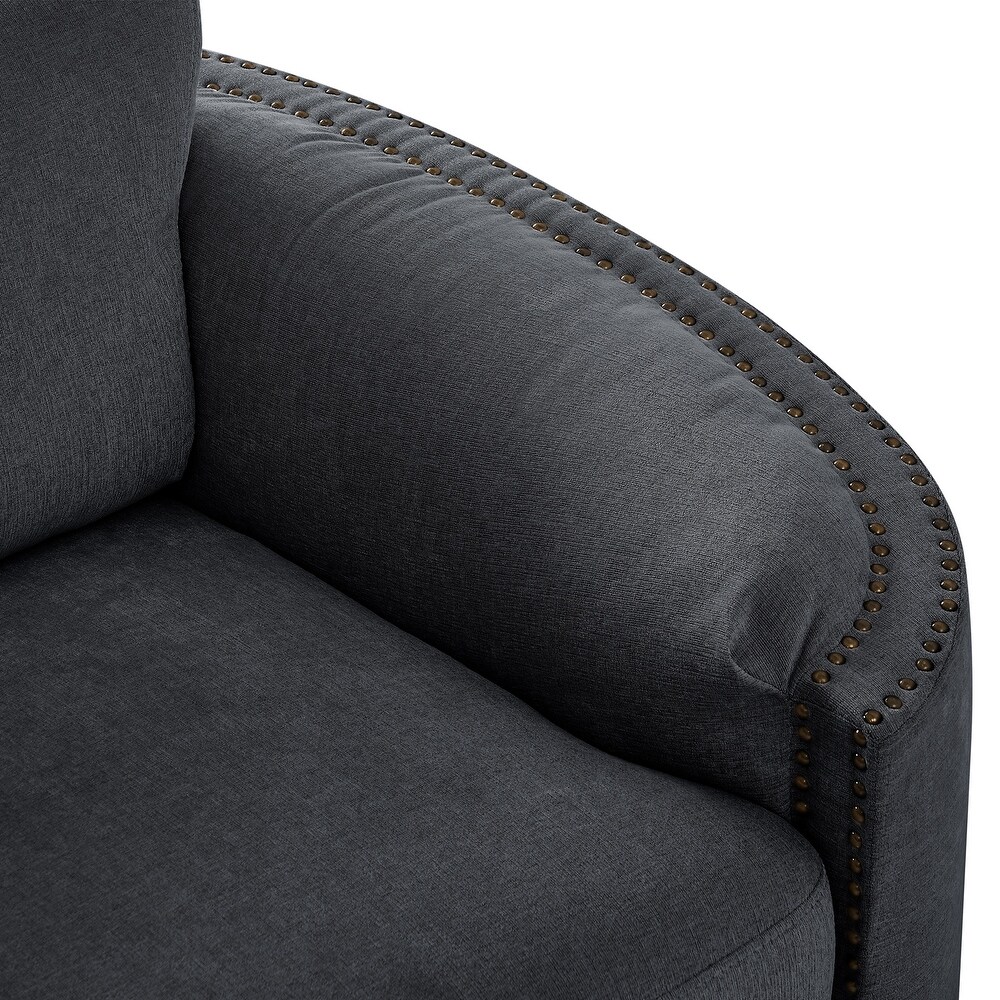 Modern 3 Seater/Plus Loveseat Sofa Polyester Upholstered Couch with Semilunar Arm and Rivet Detailing for Living Room