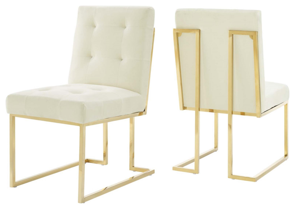 Privy Gold Stainless Steel Performance Velvet Dining Chair Set of 2 Gold Ivory   Contemporary   Dining Chairs   by Kolibri Decor  Houzz