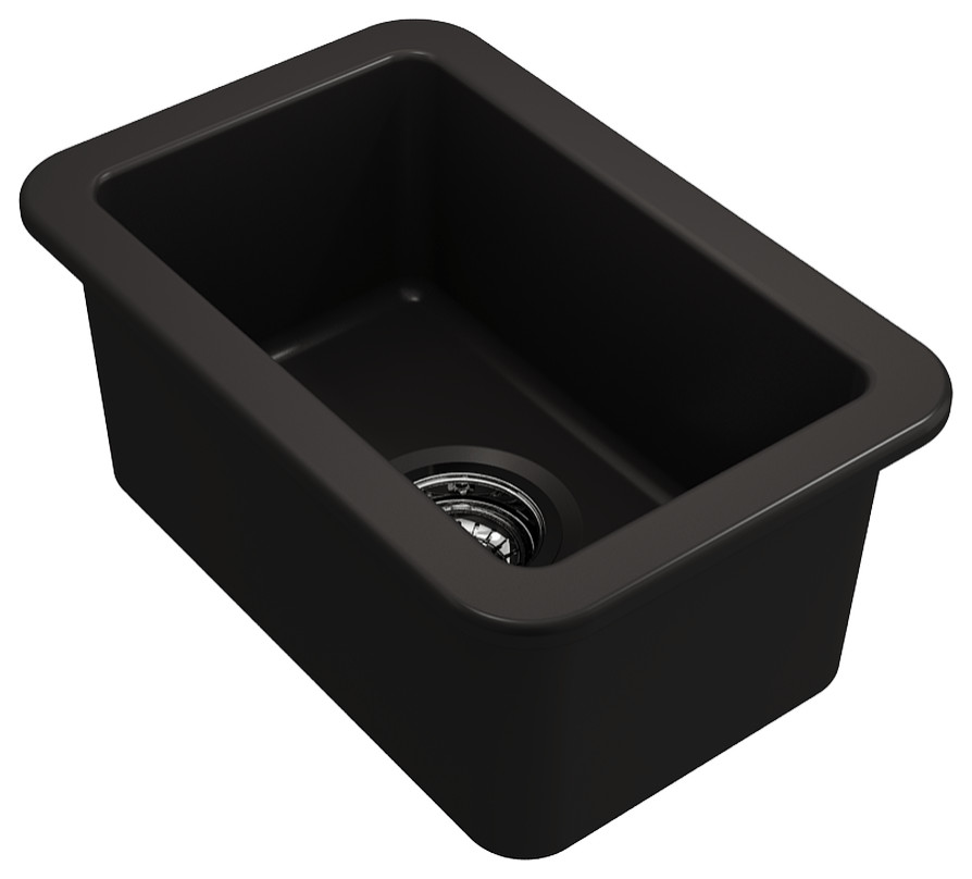 Sotto Dual mount Fireclay 12 quotSingle Bowl Bar with Strainer in Matte Black   Transitional   Bar Sinks   by Kolibri Decor  Houzz