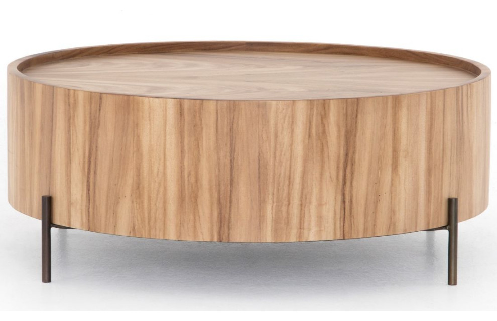 Lunas Natural Wood Drum Coffee Table 40 quot  Midcentury   Coffee Tables   by Zin Home  Houzz