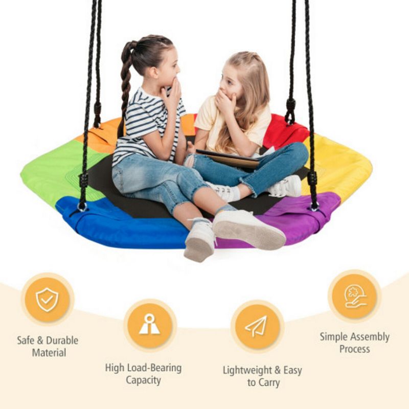 37 Inch Hexagon Tree Kids Swing with Adjustable Hanging Rope