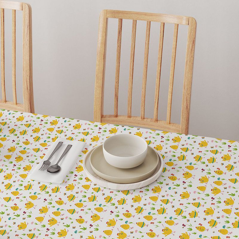 Round Tablecloth， 100% Cotton， 60 Round， Dancing Chickens