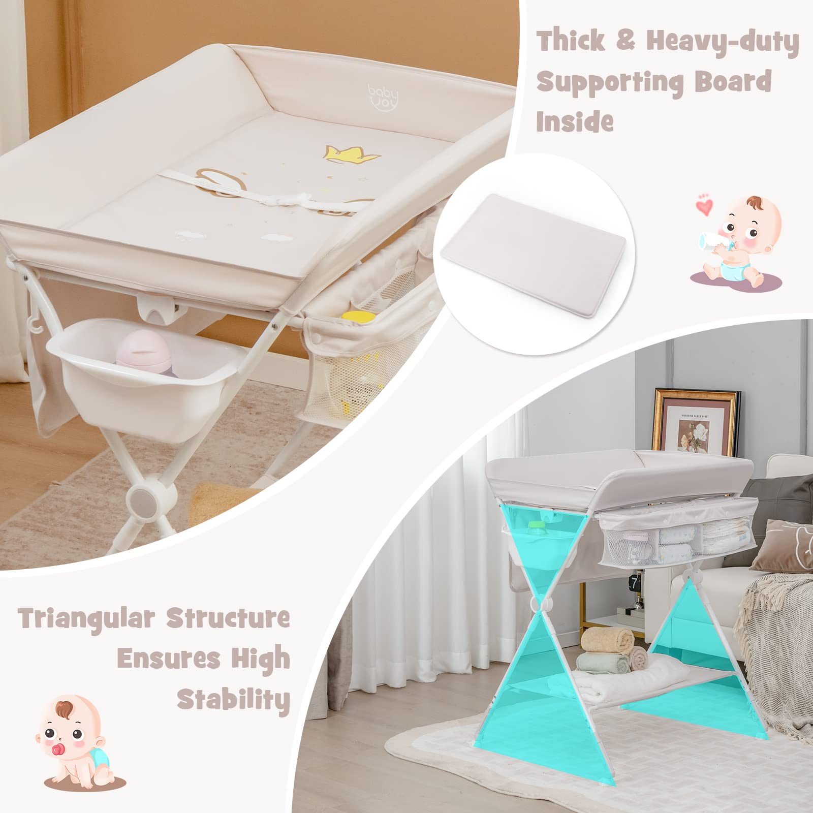 Costzon Baby Changing Table, Portable Folding Diaper Changing Station with Wheels