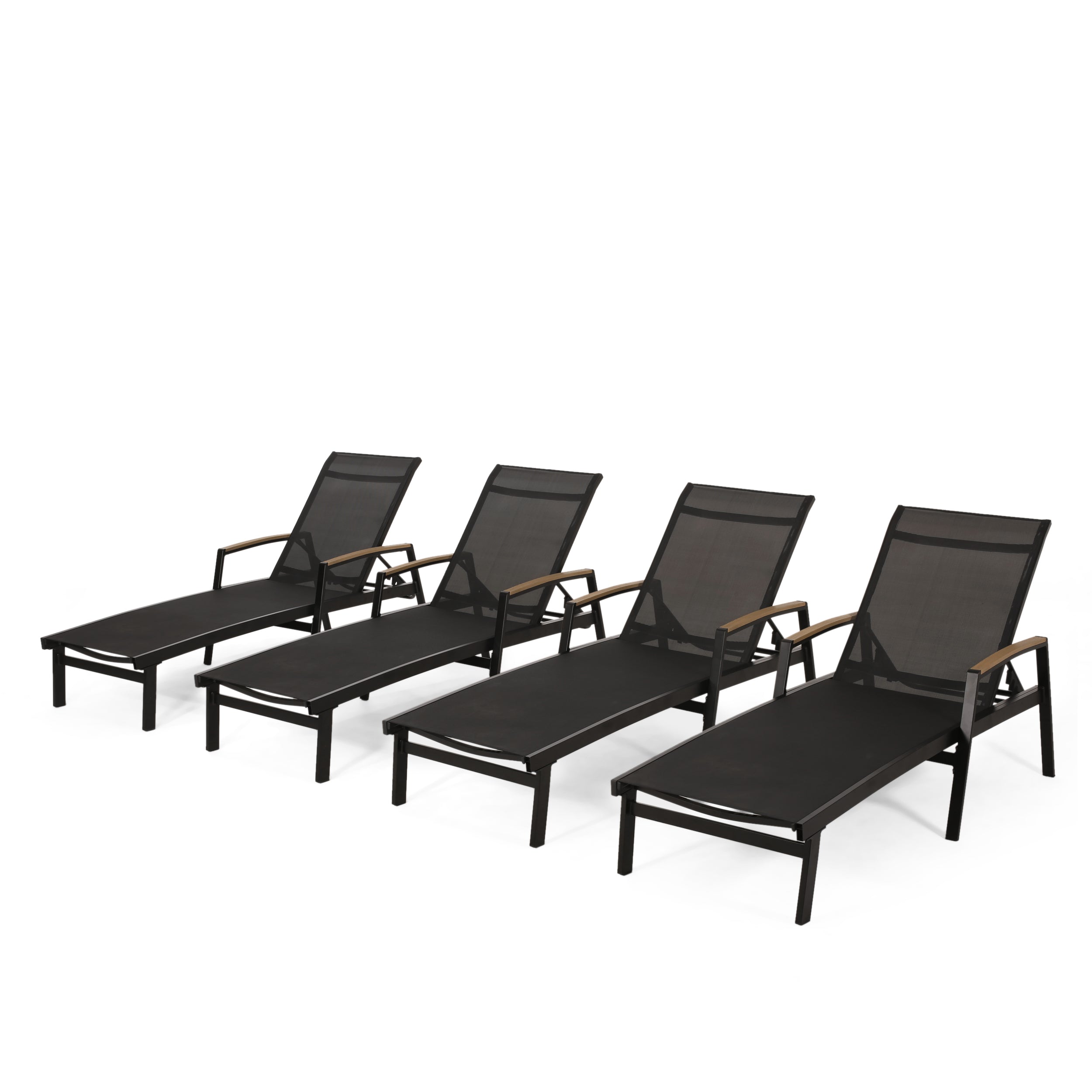 Joy Outdoor Aluminum Chaise Lounge with Mesh Seating (Set of 4)