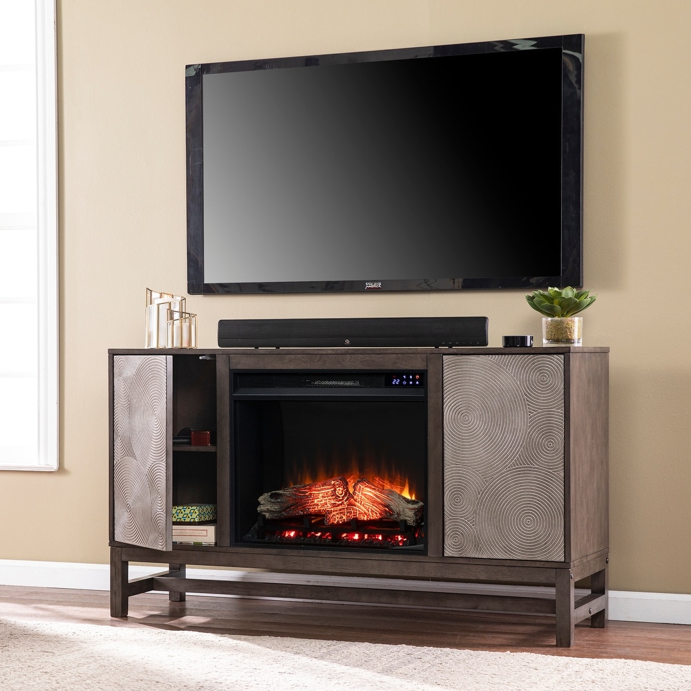 SEI Furniture Lanigan Contemporary Brown Wood Electric Fireplace