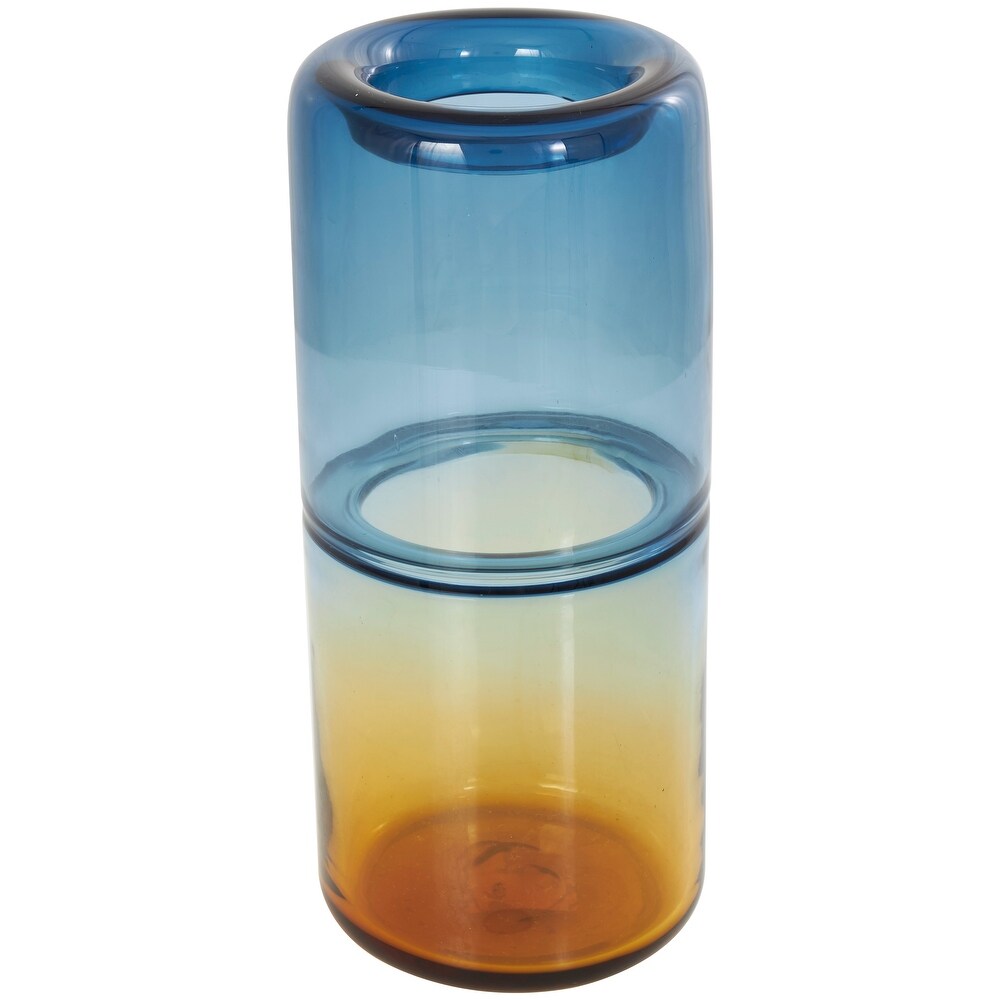 Blue Glass Handmade Ombre Vase with Yellow Base