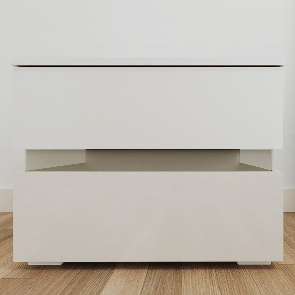 GoDecor LED Nightstand Bedroom Storage Bedside Table Side End Table with 2 Drawers White