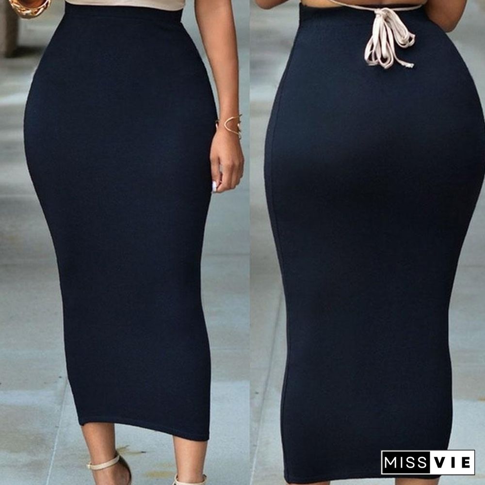 Lady Women Summer Casual Bodycon Pure Color Plain Maxi Long Pencil Skirt