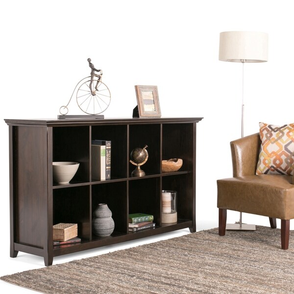 WYNDENHALL Halifax SOLID WOOD 57 inch Wide Transitional 8 Cube Bookcase Storage Sofa Table in Hickory Brown - 57 inch Wide