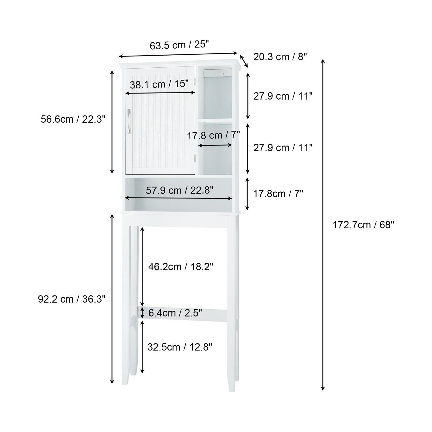 Teamson Home Newport Contemporary Wooden Over-the-Toilet Storage Cabinet with Shelves， White