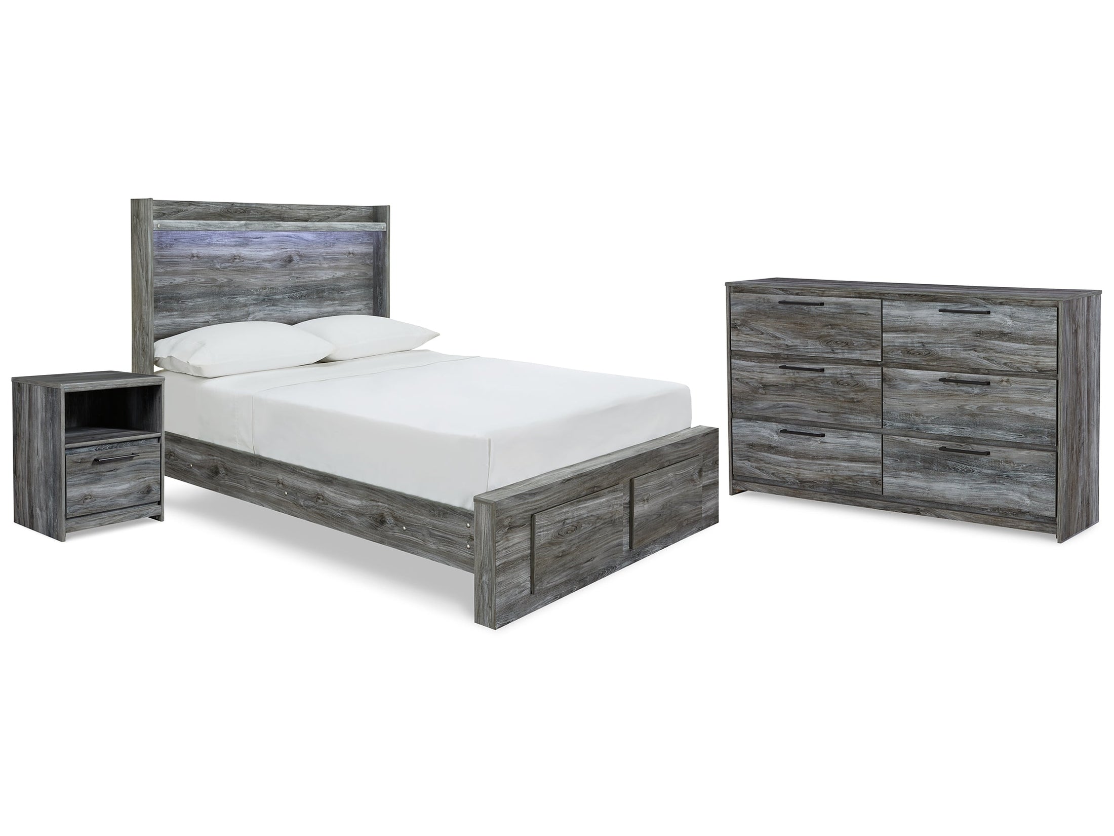 (Online Special Price) Baystorm Gray Full Panel Storage Bedroom Set with Dresser and Nightstand