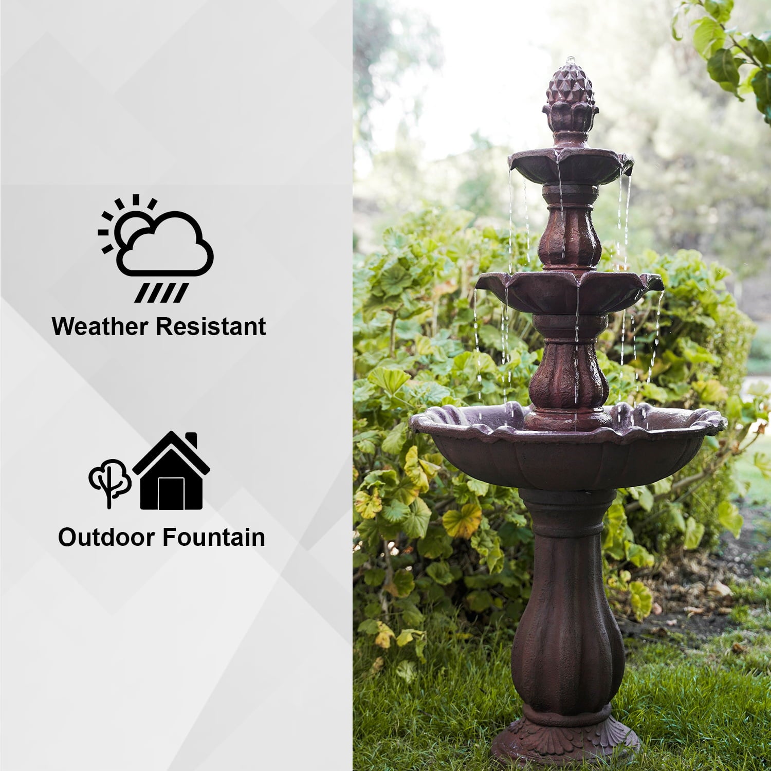 XBrand 3-Tier Freestanding Waterfall Fountain， Outdoor Garden， Yard， Lawn， Porch Décor， 51 Inch Tall， Brown