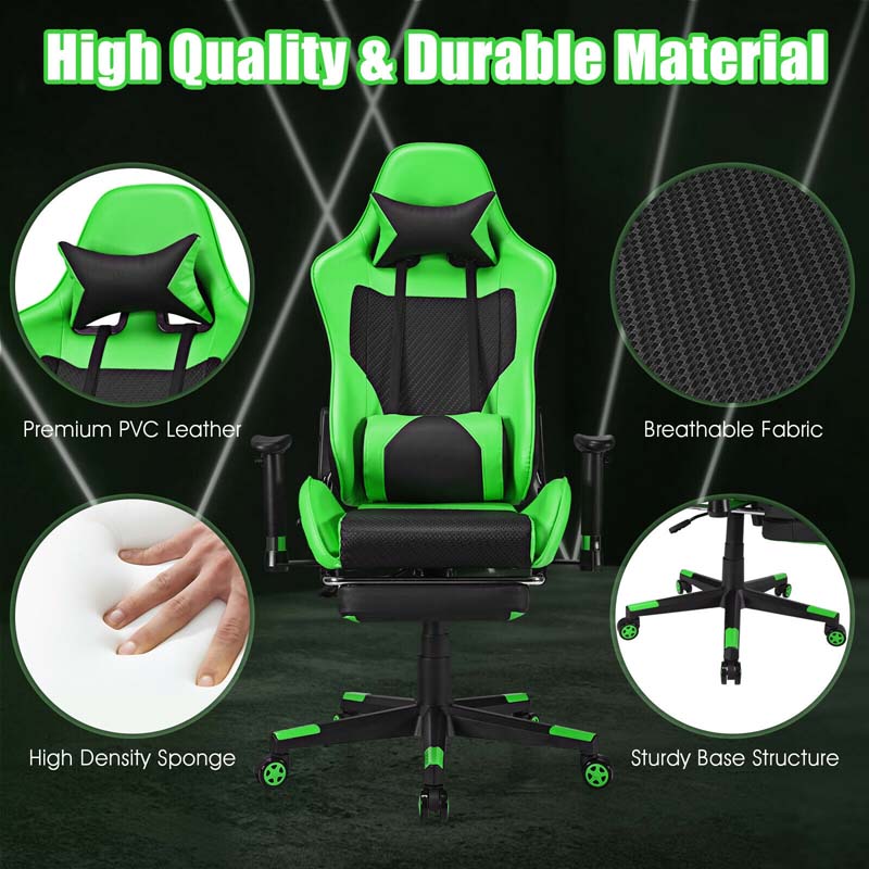 High Back E-Sport Massage Gaming Chair with Footrest & Headrest, Ergonomic PU Leather Gaming Seat, Video Game Chair Computer Chair