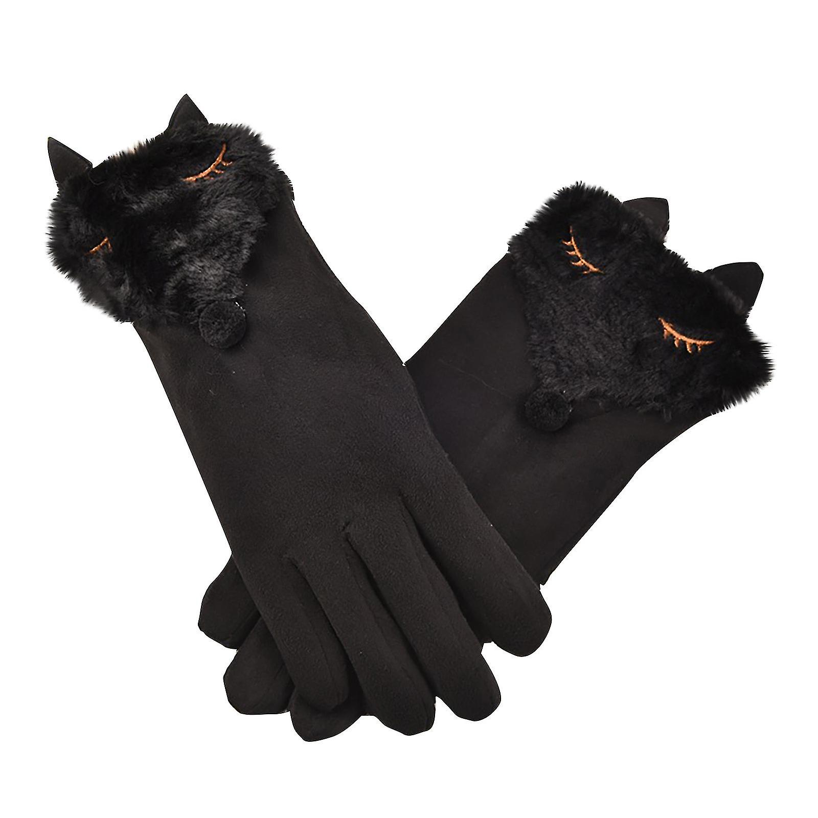 Women's Suede Gloves Warm Winter Gloves With T-ouch Screen Index Finger