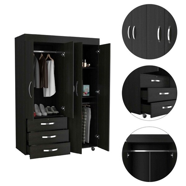 3-Drawer 4-Door Rectangle Armoire， Easy Assemble - - 37938222