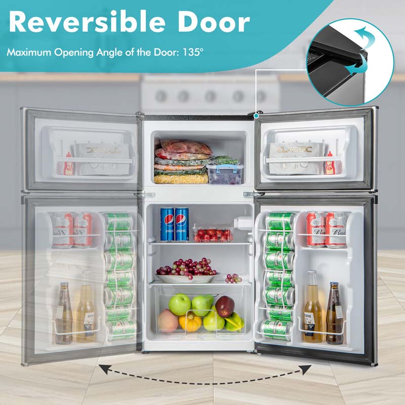 3.2 Cu. Ft 2-Door Compact Refrigerator Mini Fridge Freezer Cooler for Dorm Office Apartment