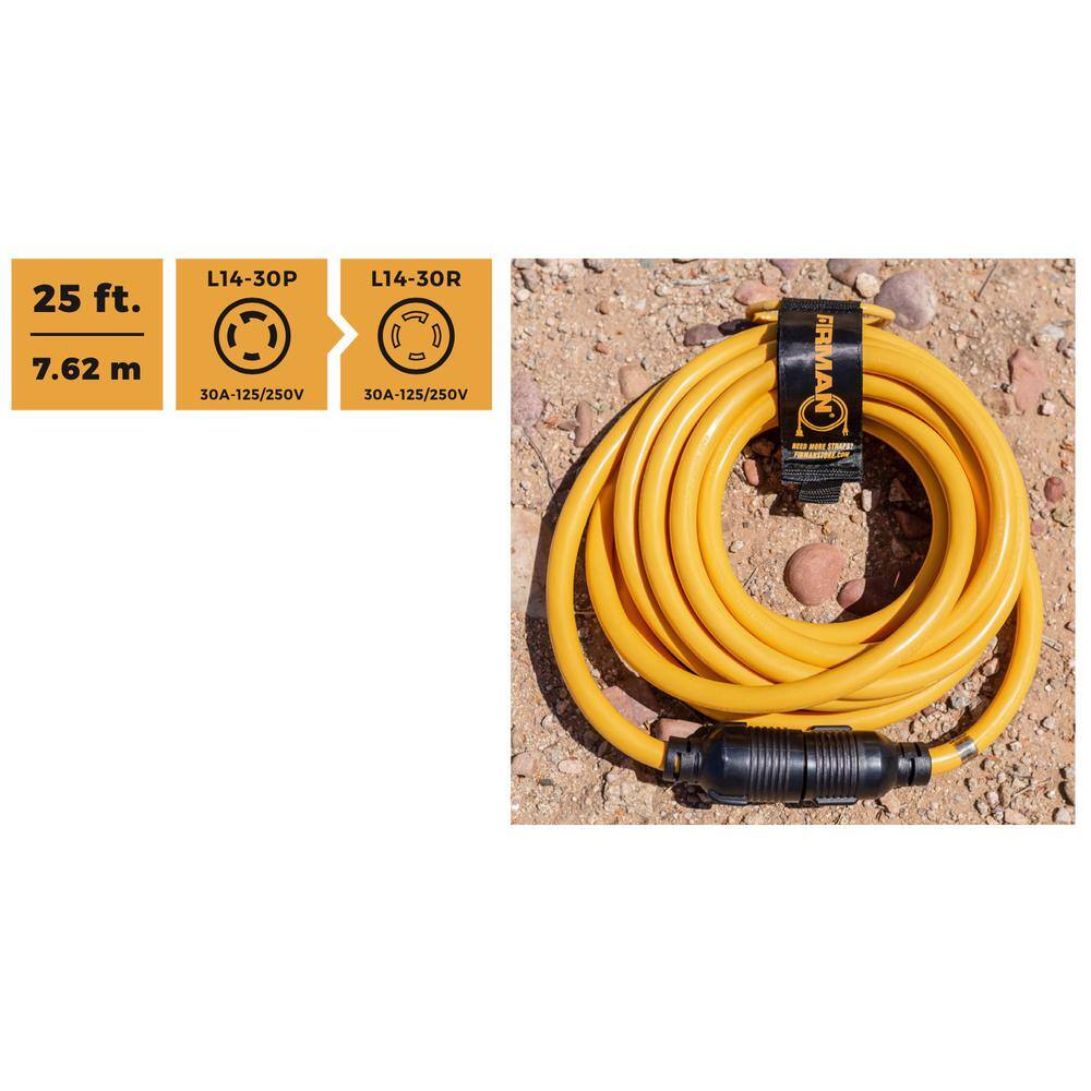 FIRMAN 25 ft. 30 Amp 125-Volt250-Volt L14-30P to L14-30R Generator Power Extension Cord with Storage Strap 1130