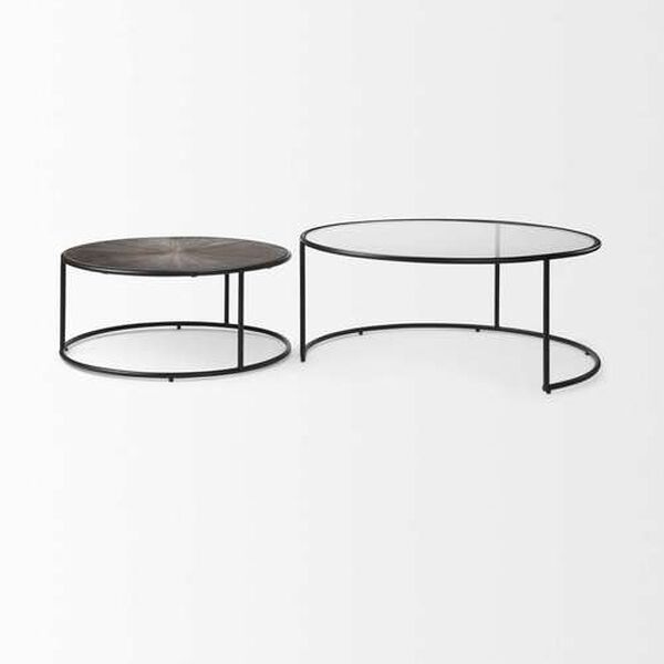 Arlo Dark Brown and Black Metal Coffee Tables， Set of 2