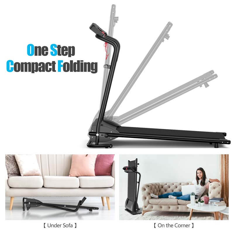 Folding Treadmill, 1HP Electric Motorized Portable Running Walking Machine for Home Office with LCD Monitor & Cup Holder