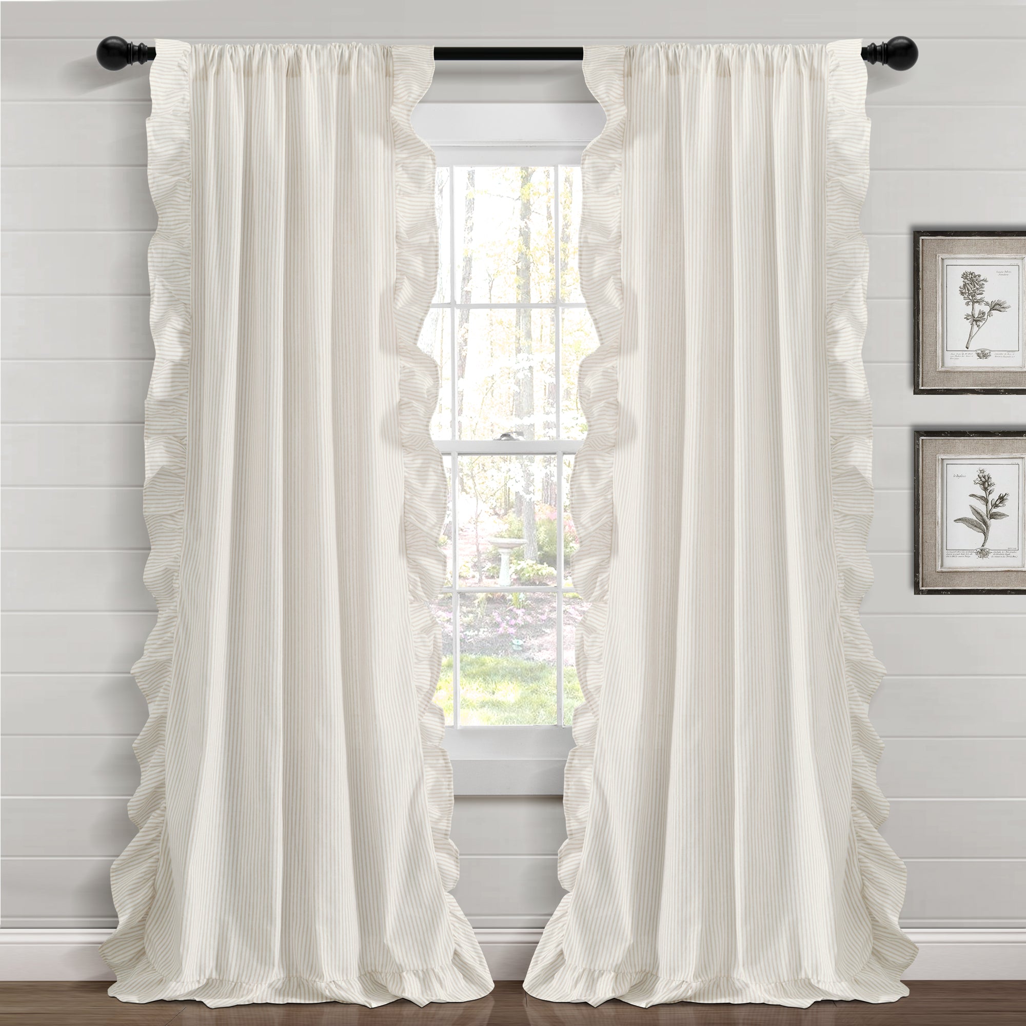 Farmhouse Stripe Reyna Ruffle Window Curtain Panel Set