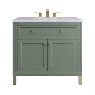 James Martin Vanities Chicago 36.0 in. W x 23.5 in. D x 34 in . H Bathroom Vanity in Smokey Celadon with Carrara Marble Marble Top 305-V36-SC-3CAR