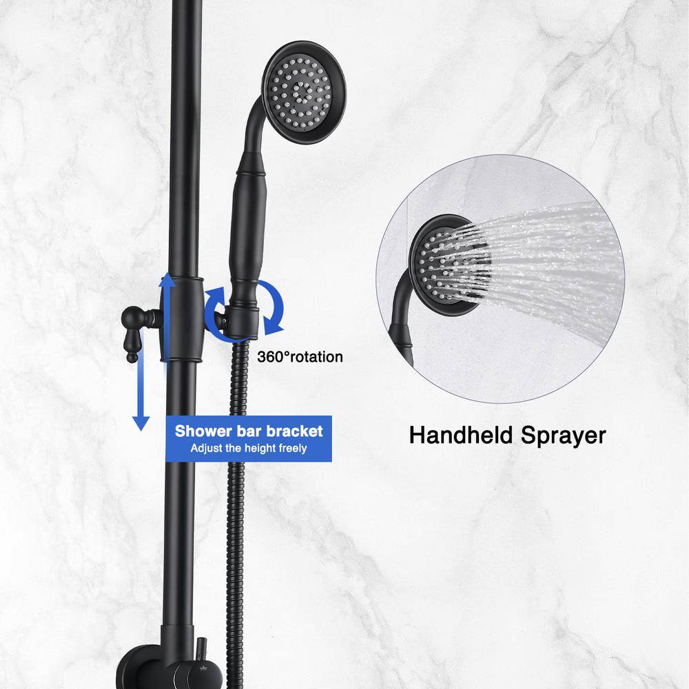 Tahanbath 1-Spray Dual Head Shower Bar System with 2-way Diverter Shower System in Matte Black X-W1219-W90175