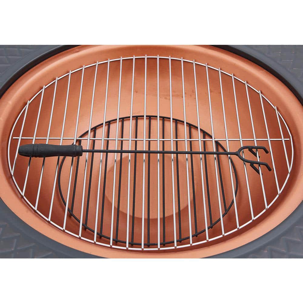 Barton 32 in x 18 in Round Outdoor Firebowl Iron Wood Burning Fire Pit with BBQ Cooking Grill Poker and Mesh Cover