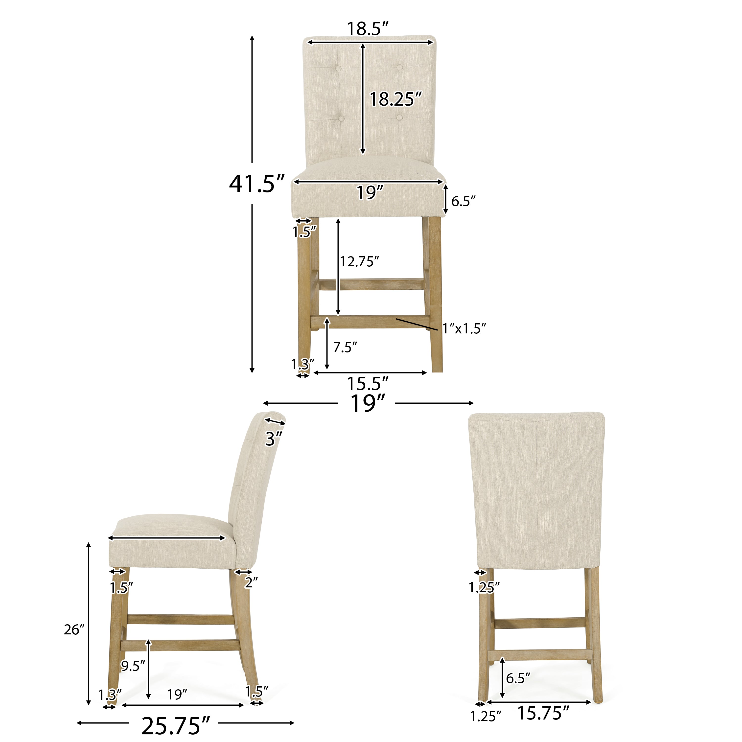 Dellroy Contemporary Fabric Button Tufted 26 Inch Counter Stools, Set of 2