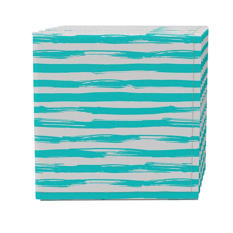 Napkin Set of 4， 100% Cotton， 20x20， Aqua Summer Stripe