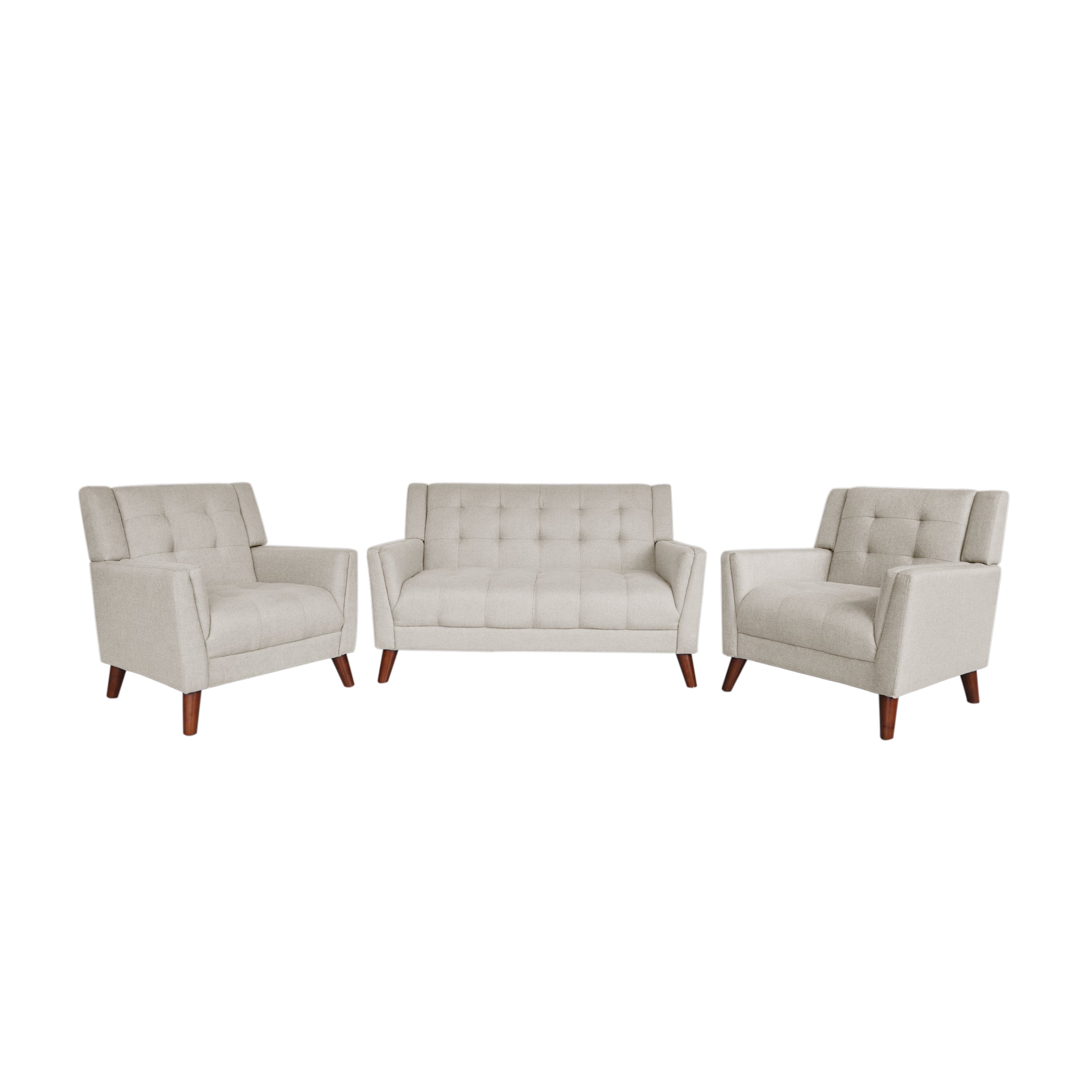 Evelyn Mid Century Modern 3-Piece Chairs & Loveseat Fabric Living Room Set