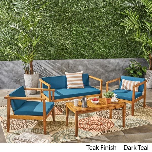 Newbury Outdoor 4Seater Acacia Wood Chat Set with Coffee Table by Christopher Knight Home