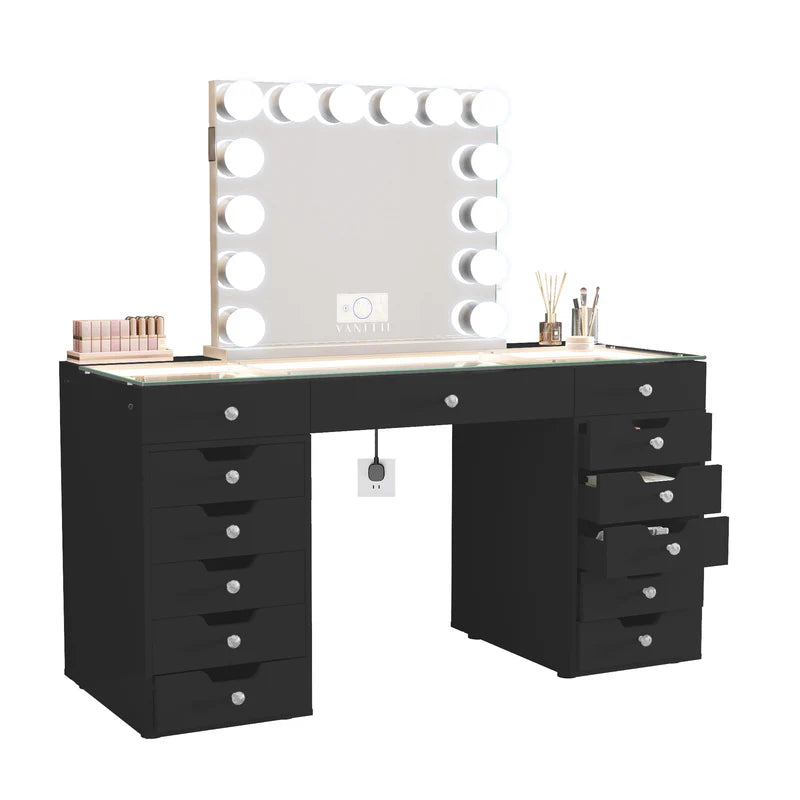 Eva Vanity Desk - 13 Storage Drawers -Black    VNT-EVA-A01-BLK