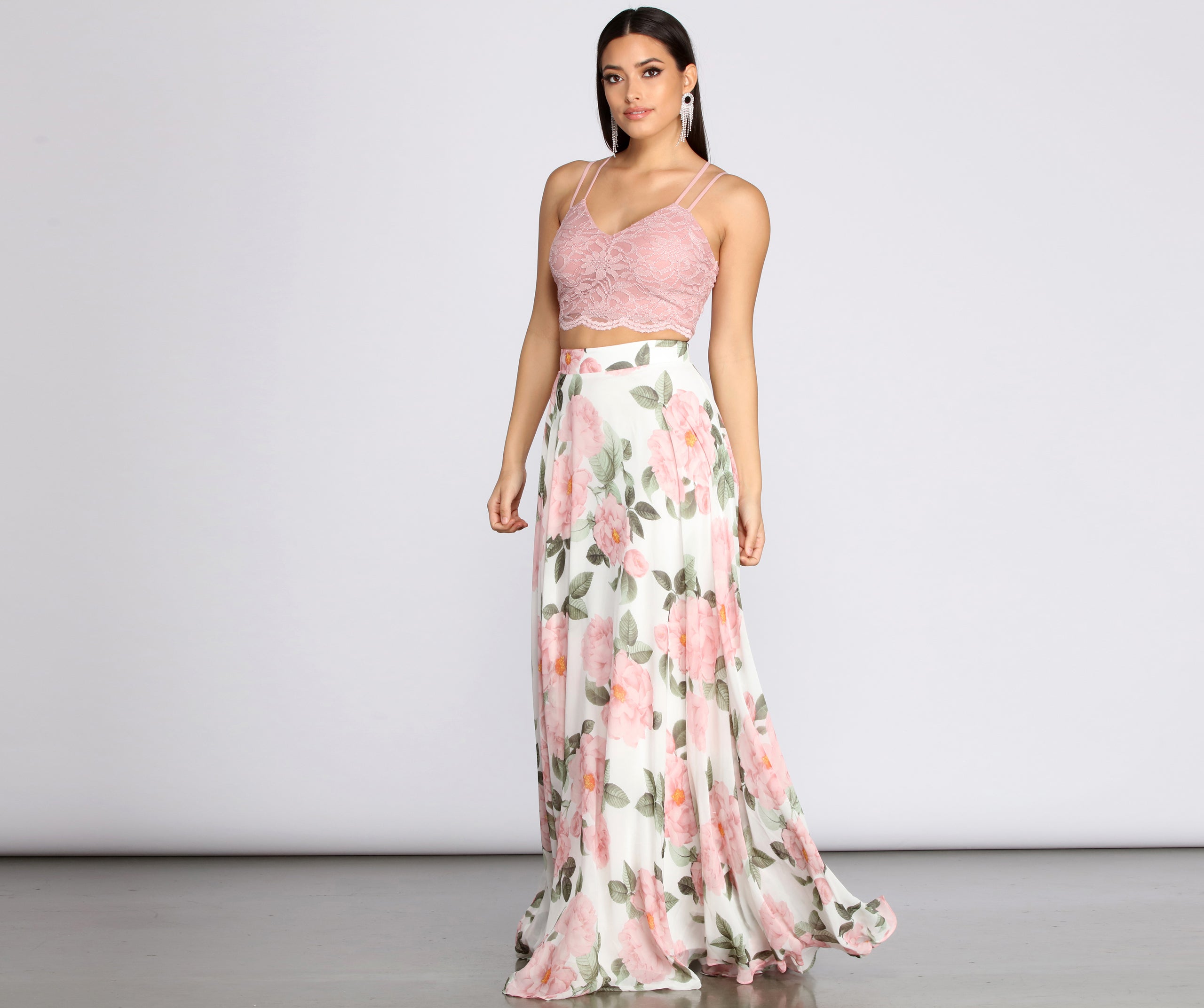 Evie Floral Chiffon Two Piece Dress