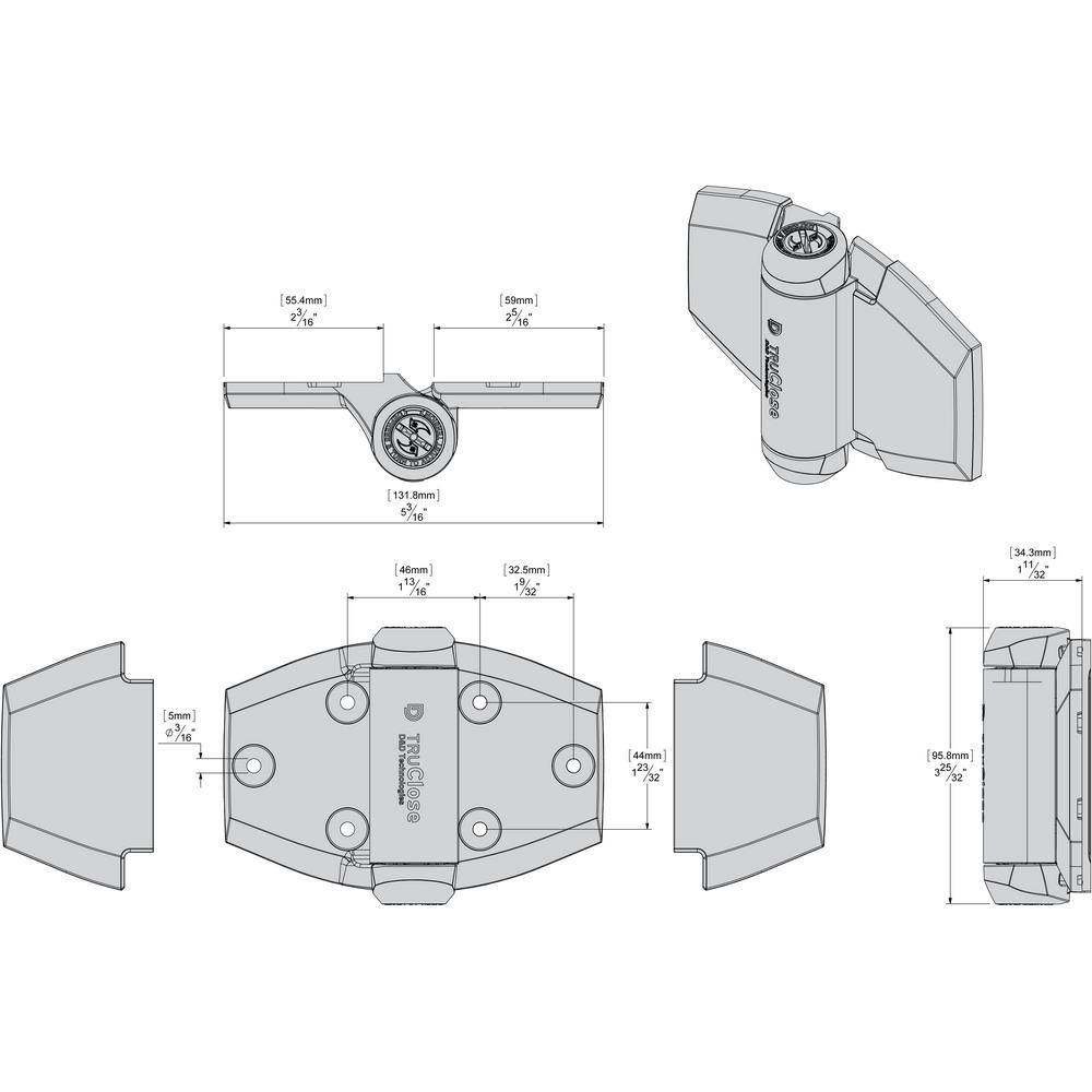 Tru-Close DD 5-18 in. x 3-34 in. Black Self-Closing Vinyl and Wood Gate Hinge (2-Piece) 50590