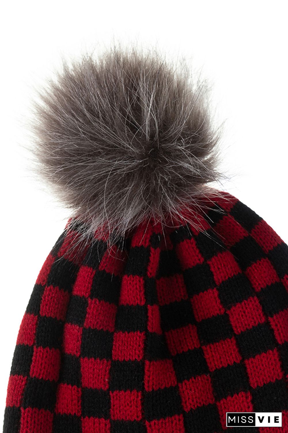 Black White Red Plaid Parent-child Knitted Hat & Scarf 4pcs Set Wholesale MOQ3pcs