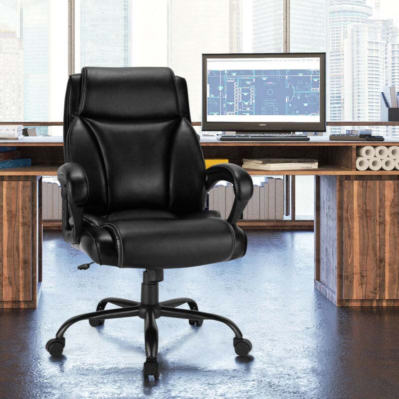 400 LBS Big & Tall Office Chair, Leather High Back Executive Chair, Wide Seat Swivel Computer Task Desk Chair