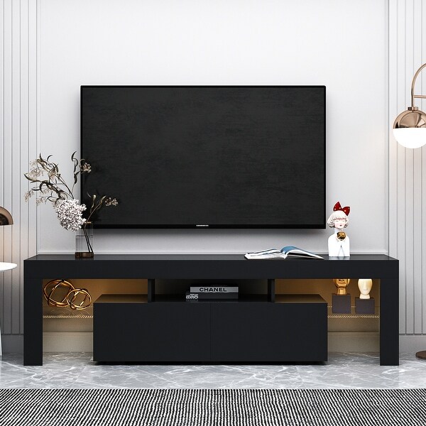 63''L Matt Laminate Finish TV Cabinet LED TV Stand with 2 Doors， up to 70''TV Entertainment Center