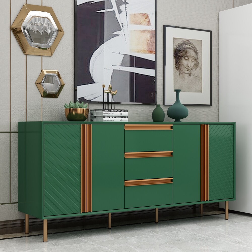 Sideboard Buffet Cabinet with Doors and Adjustable Shelf Emerald green   63\