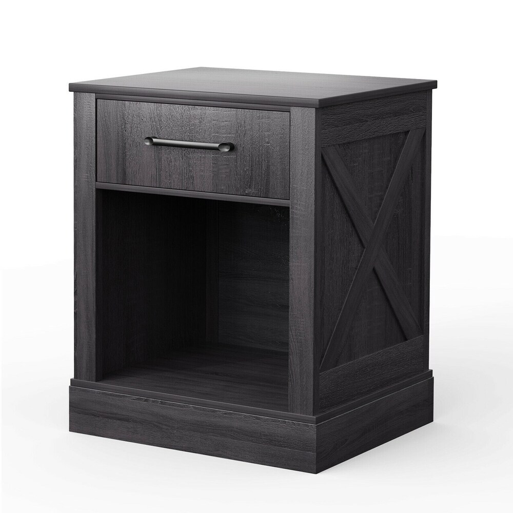 Gymax Nightstand with Drawer and Shelf Rustic Wooden Bedside Table