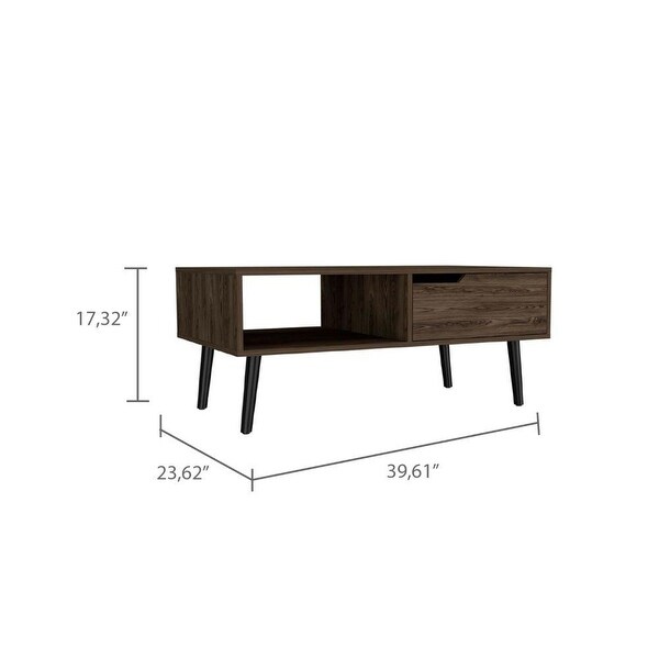 TUHOME Oslo Coffee Table with Drawer， Open Shelf， and 4 Legs