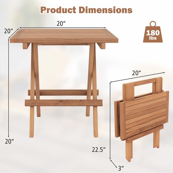 1/2 PC Patio Folding Table Indonesia Teak Wood Square Slatted Tabletop Portable