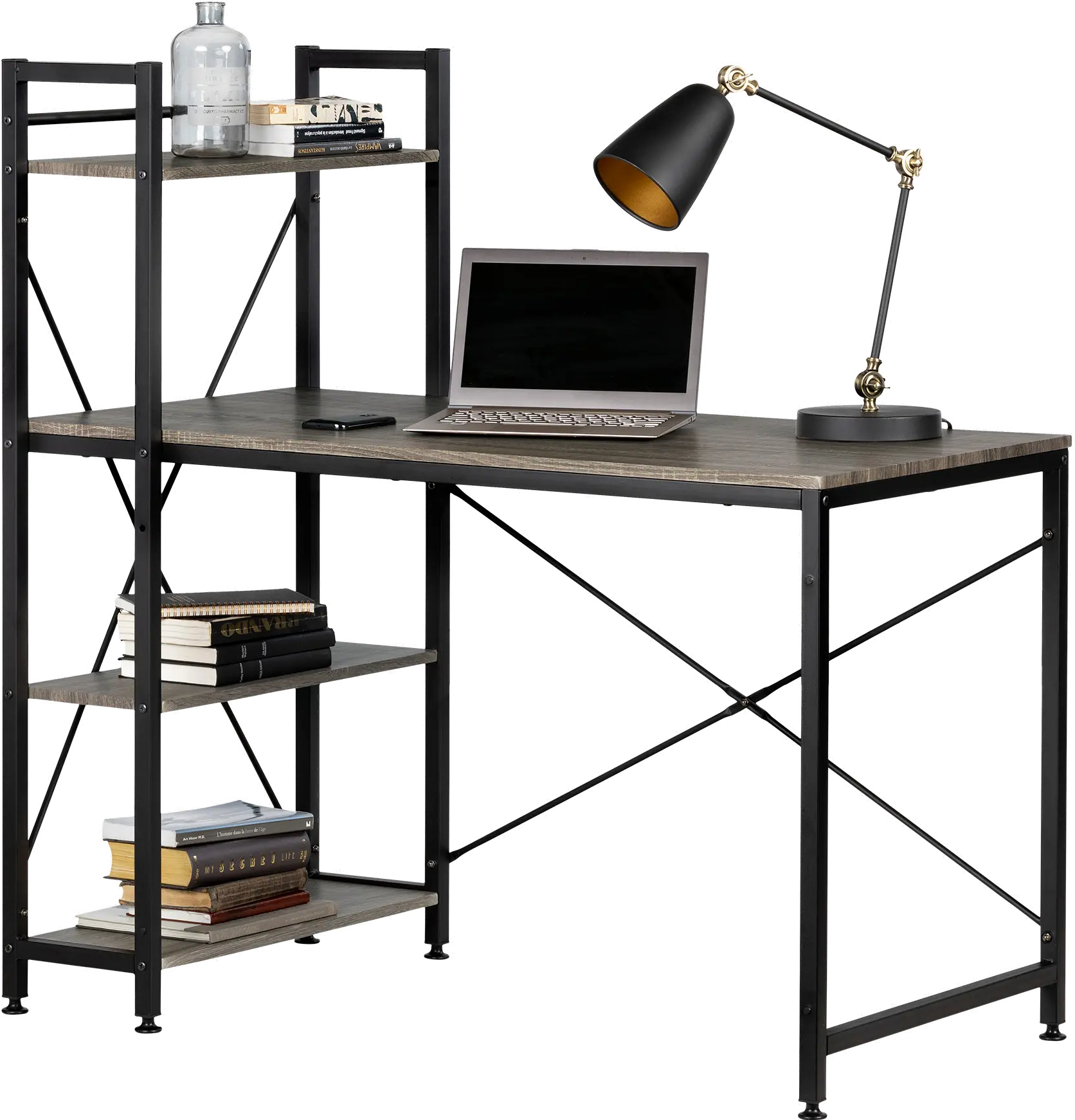 Evane Oak Caramel Industrial Desk with Storage - South Shore