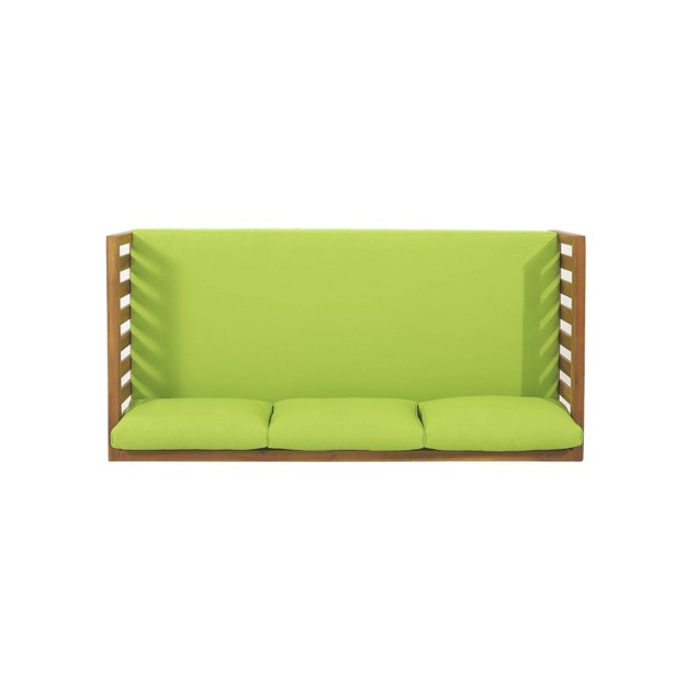 Claremont Outdoor 3 Seater Acacia Wood Daybed With Cushions Teak green Christopher Knight Home