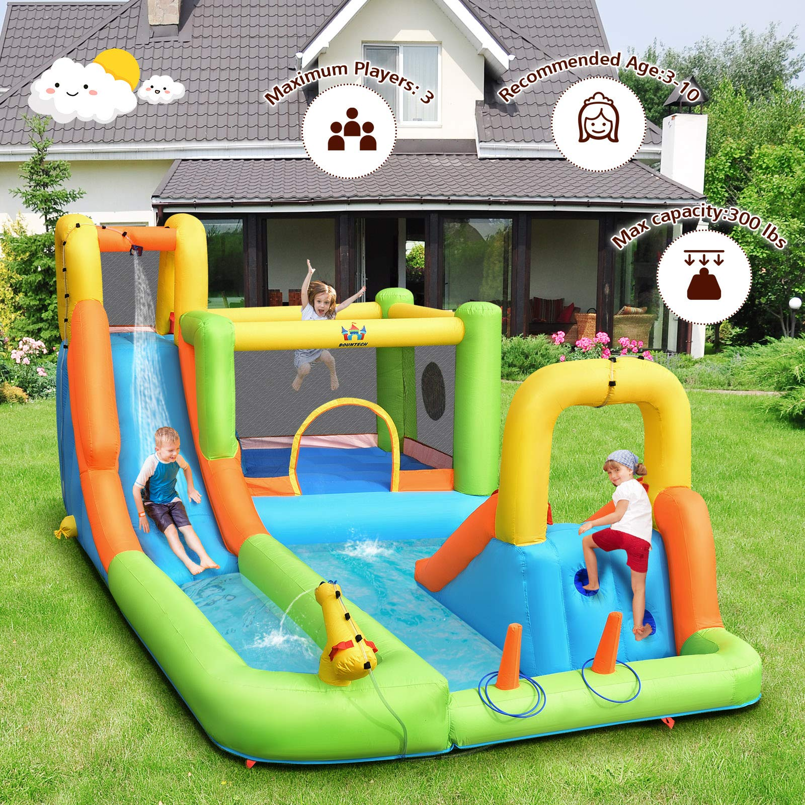 BOUNTECH Ample 7 in 1 Double Long Slide Giant Inflatable Water Slide