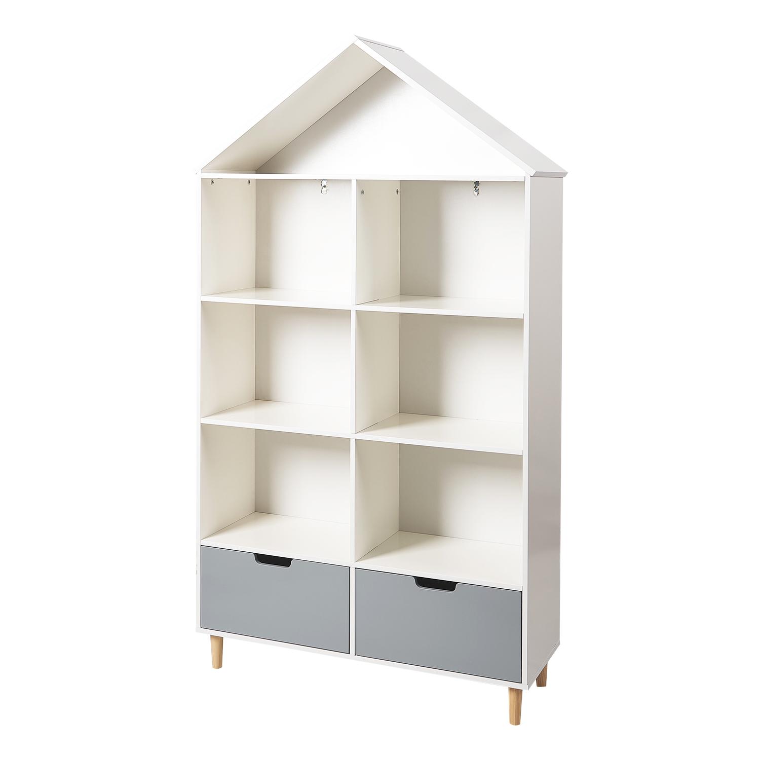 Kids Wooden 5 Shelf Bookcase， White and Gray