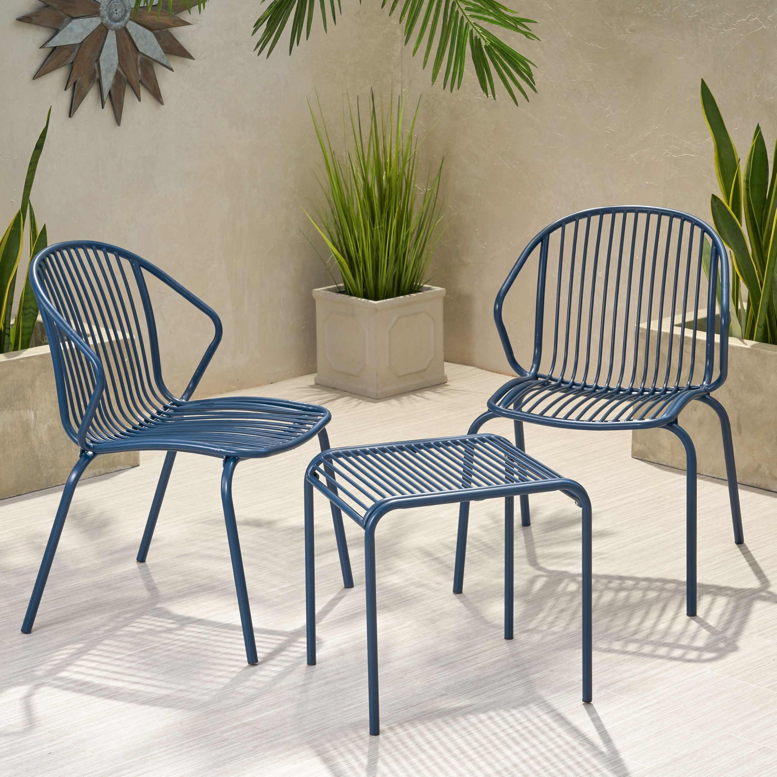 Emily Outdoor Modern Iron 2 Seater Chat Set