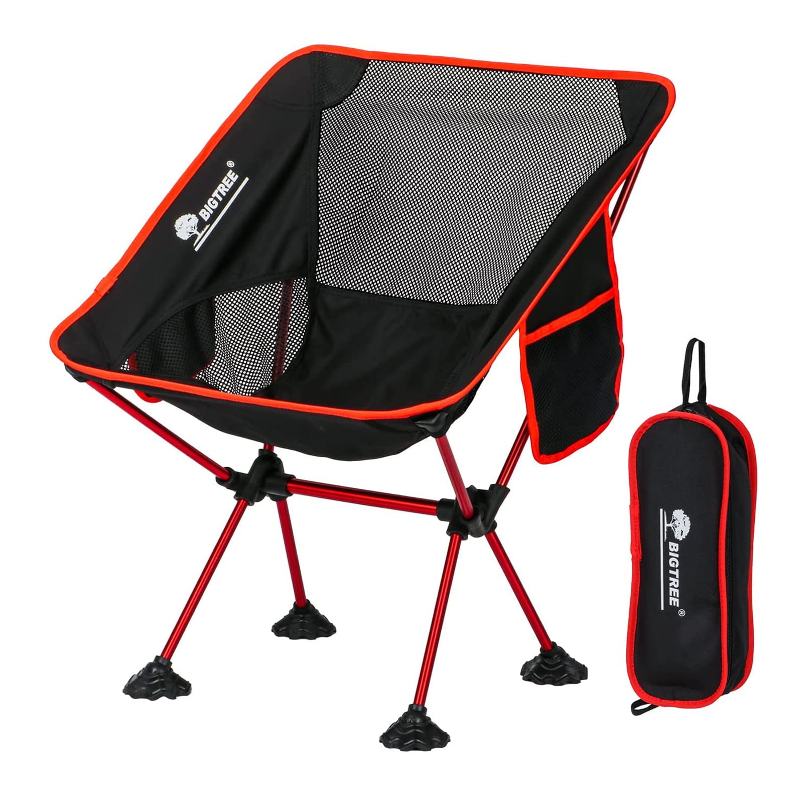 BIGTREE Folding Camping Chair Travel Seat Side Pocket Super Compact Light Fishing Picnic Red