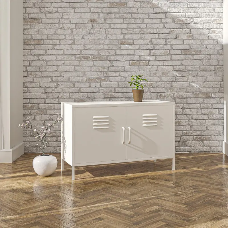 Mission White 2 Door Metal Locker Accent Cabinet