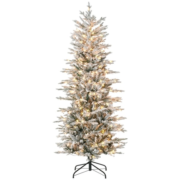 HOMCOM 6ft Tall Prelit Artificial Christmas Tree Holiday Décor with 636 Snow Flocked Branches，Auto Open，Extra Bulb