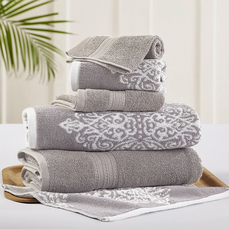 6-piece  Damask Reversible Jacquard Bath Towel Set